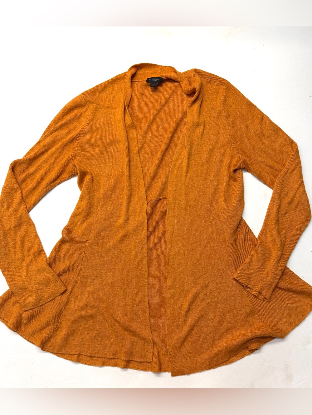 Ann Taylor Tan Orange Open Front Cardigan Sweater Thin Knit